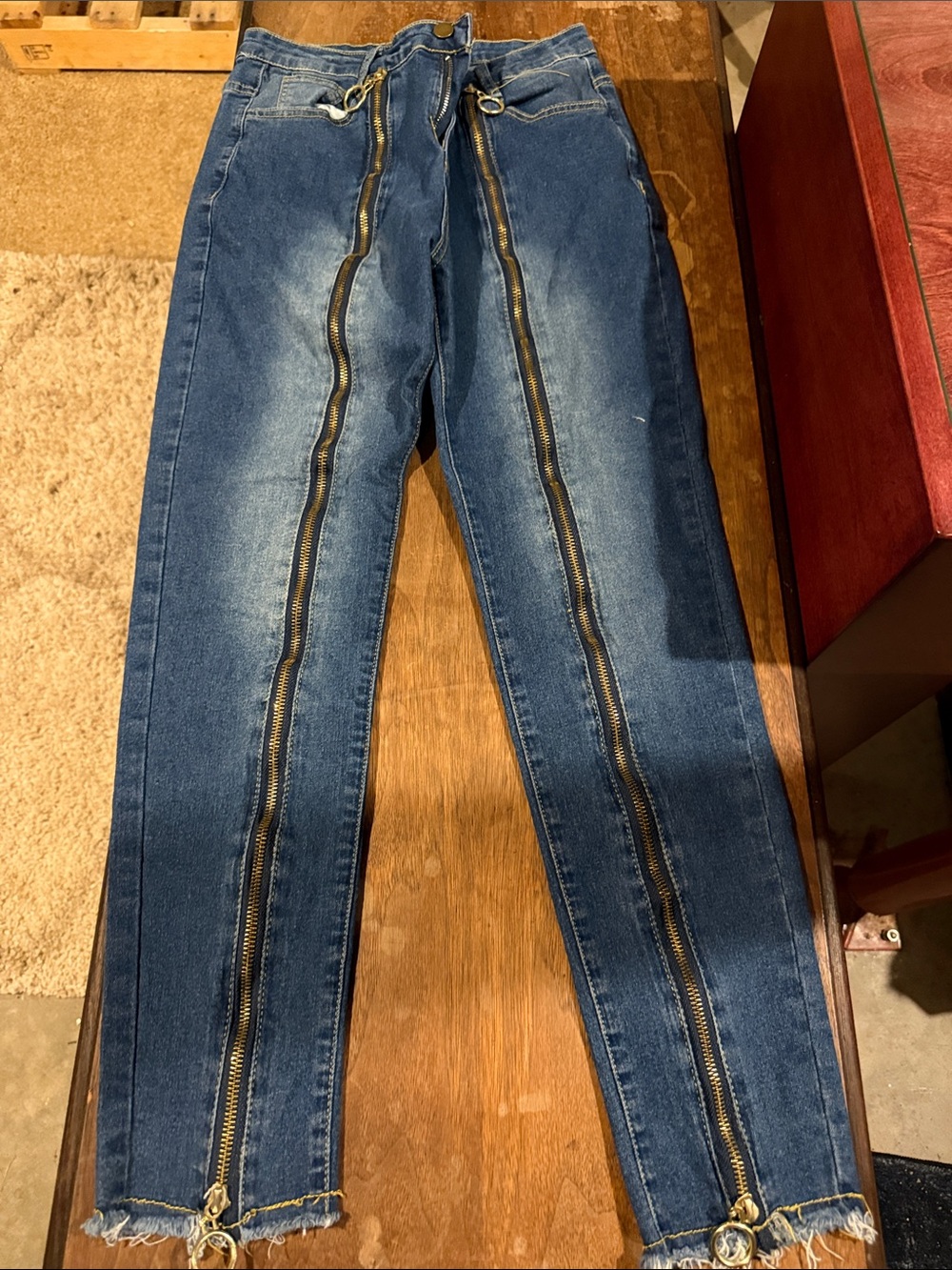 Women's Dark Blue Zip-Front Skinny Jeans